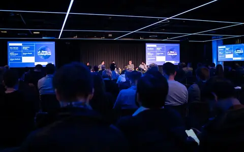 View from the audience at the Coin-Op event